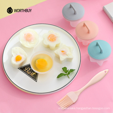 4 Pcs/Set Cute Egg Boiler Plastic Poacher Set Kitchen  Cooker Tools Egg Mold Form With Lid Brush Pancake Maker